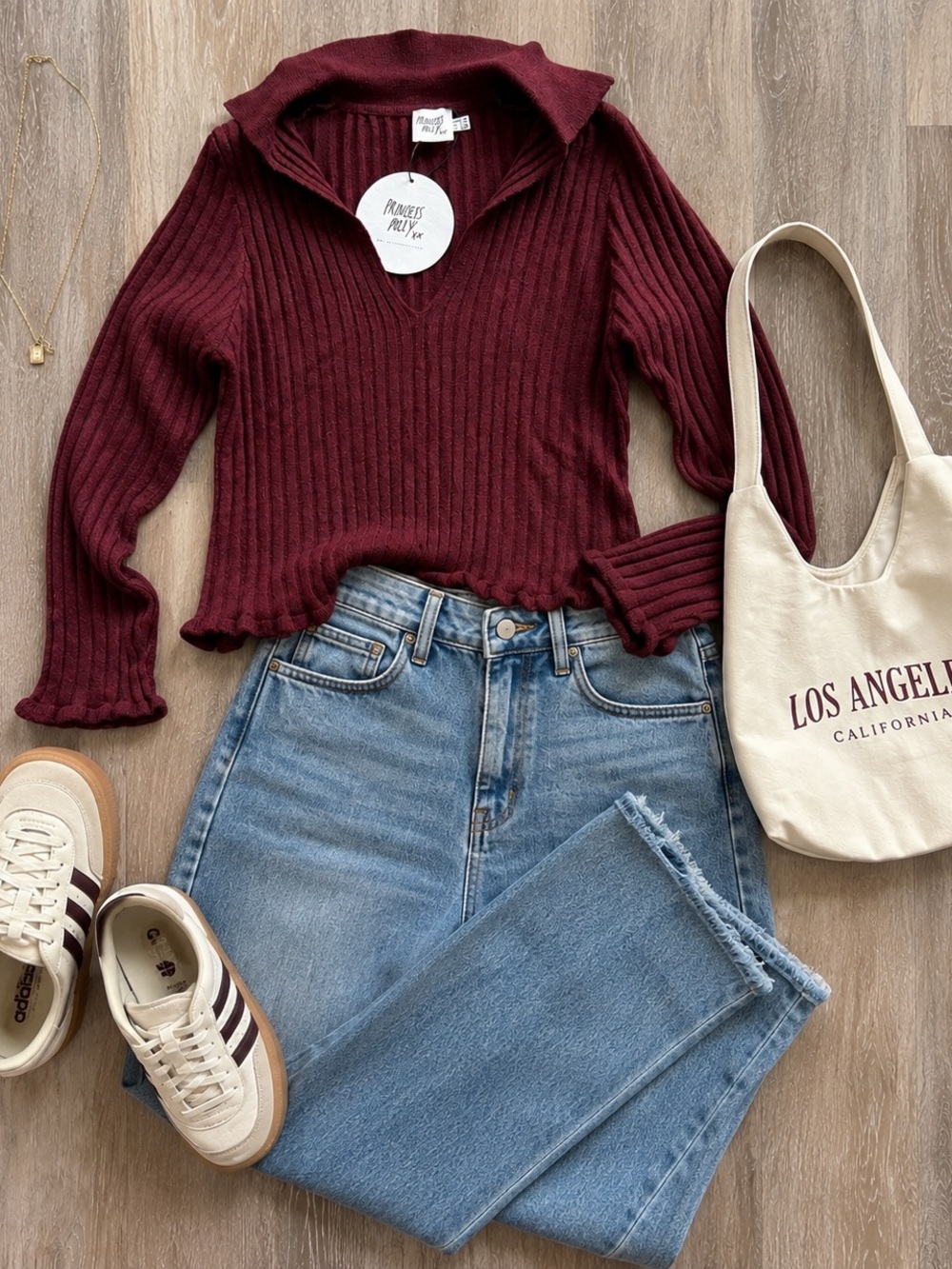 NWT Princess Polly Burgundy Ribbed Collared Sweater Top | Y2K Coquette
